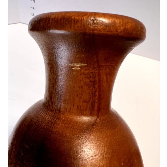 Vintage tall Wood Vase with White Bone inlaid design, hand crafted - Picture 8 of 9